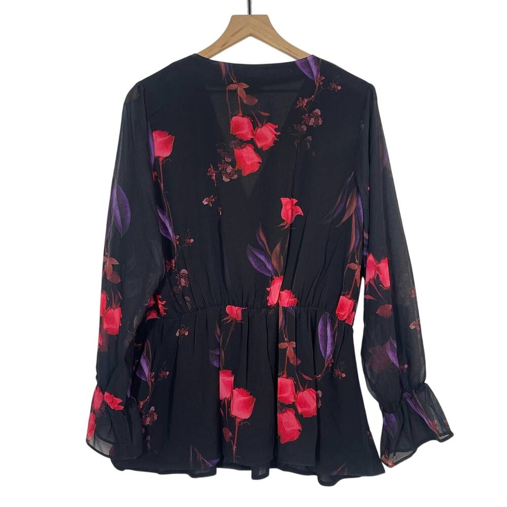 City Chic Perfect Rose Faux Wrap Top NWT Womens Plus Size 14 Black Floral V-Neck - Picture 3 of 8